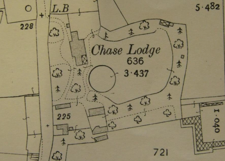 1914 Ordnance Survey map showing established tree planting at the front of the property